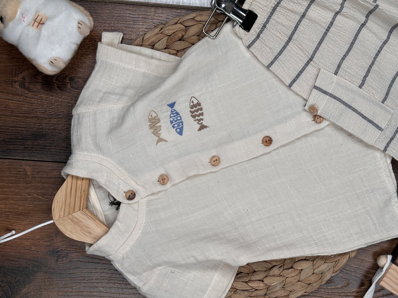 Pamuk Balık Desenli Erkek Bebek 2li Takım