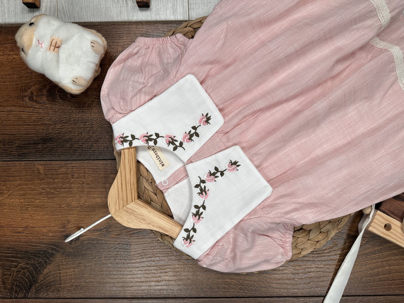 Pamuk Çiçek İşlemeli Kız Bebek 2li Takım