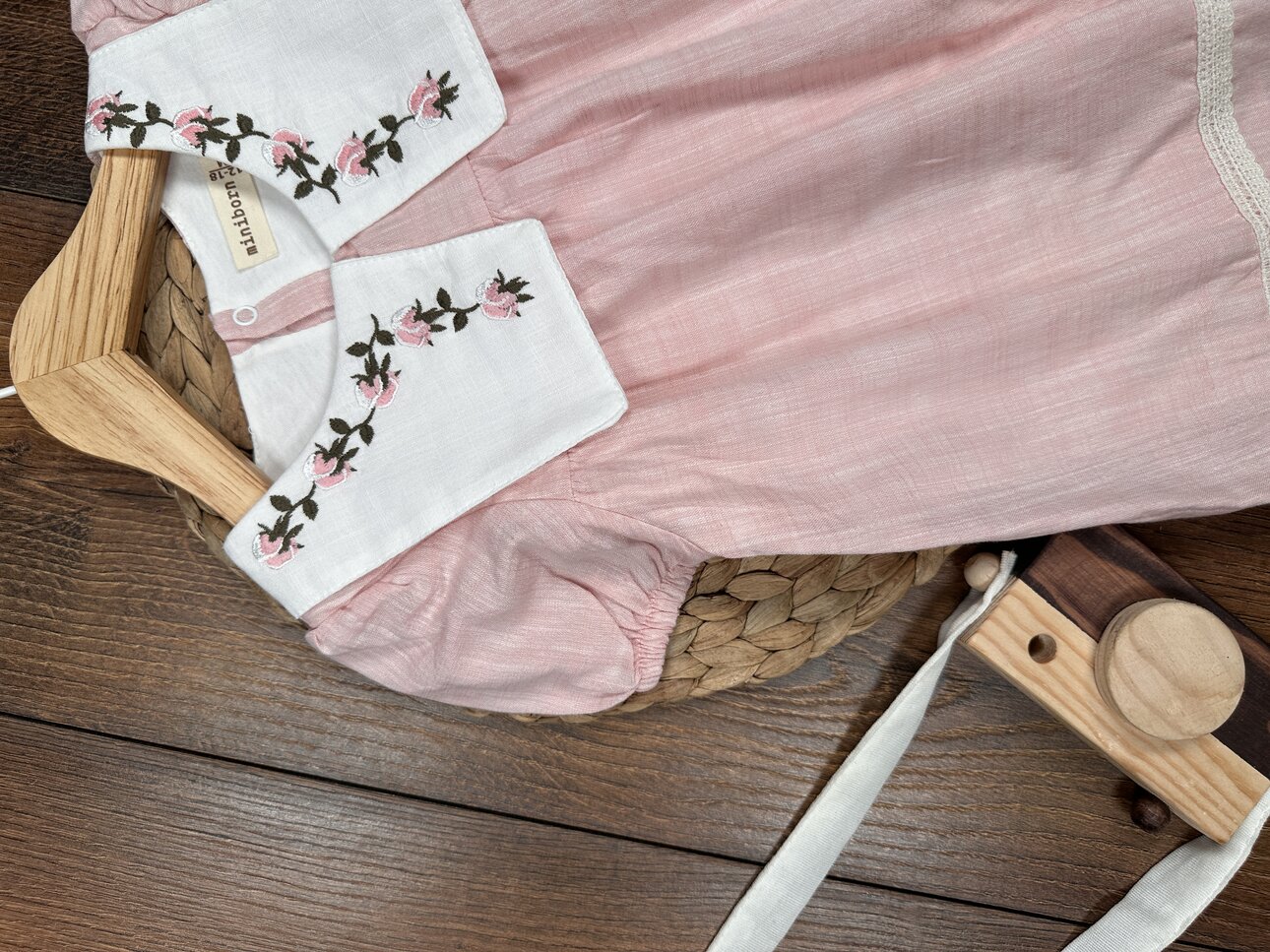 Pamuk Çiçek İşlemeli Kız Bebek 2li Takım