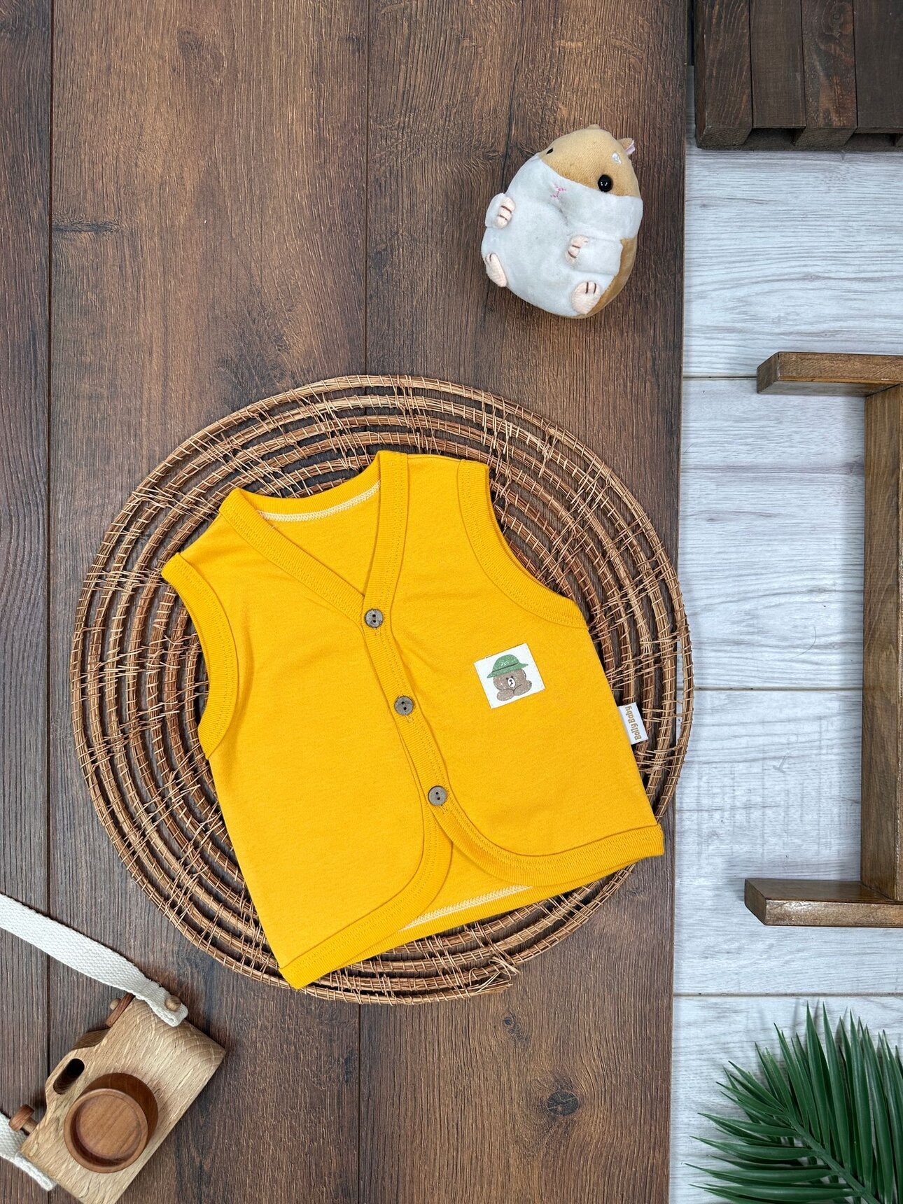 Pamuklu Ayıcık Detaylı Erkek Bebek Yelek