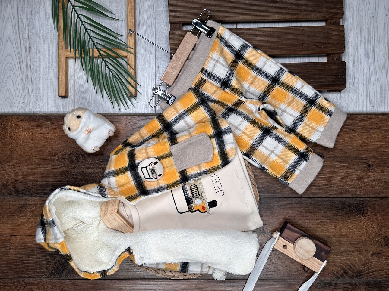 Pamuklu Kareli Sıcacık Dokunuş Erkek Bebek 3lu Takım