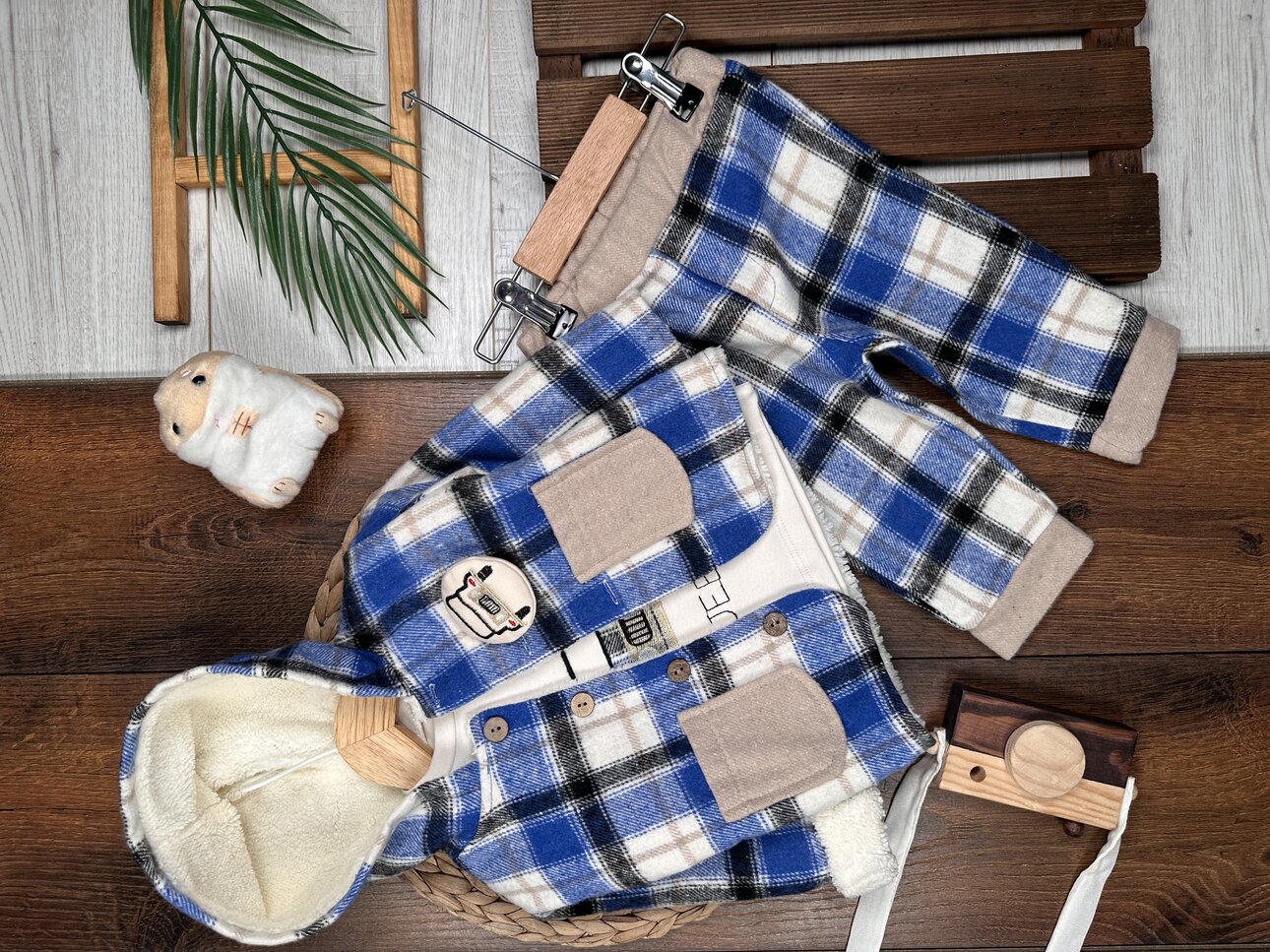 Pamuklu Kareli Sıcacık Erkek Bebek 3lu Takım