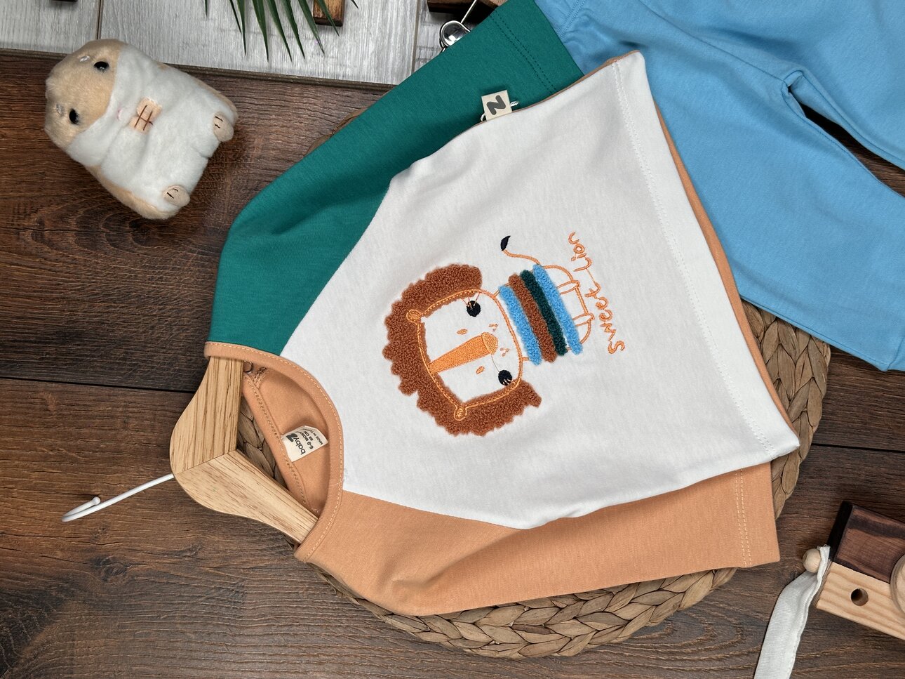 Pamuk Sevimli Aslan Desenli Erkek Bebek 2li Takım