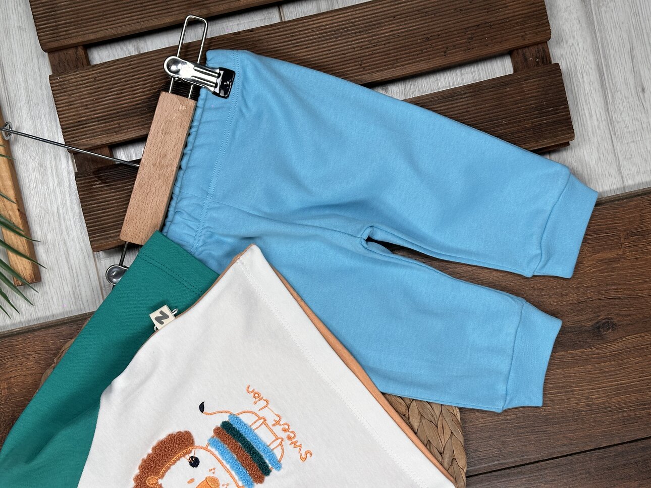 Pamuk Sevimli Aslan Desenli Erkek Bebek 2li Takım