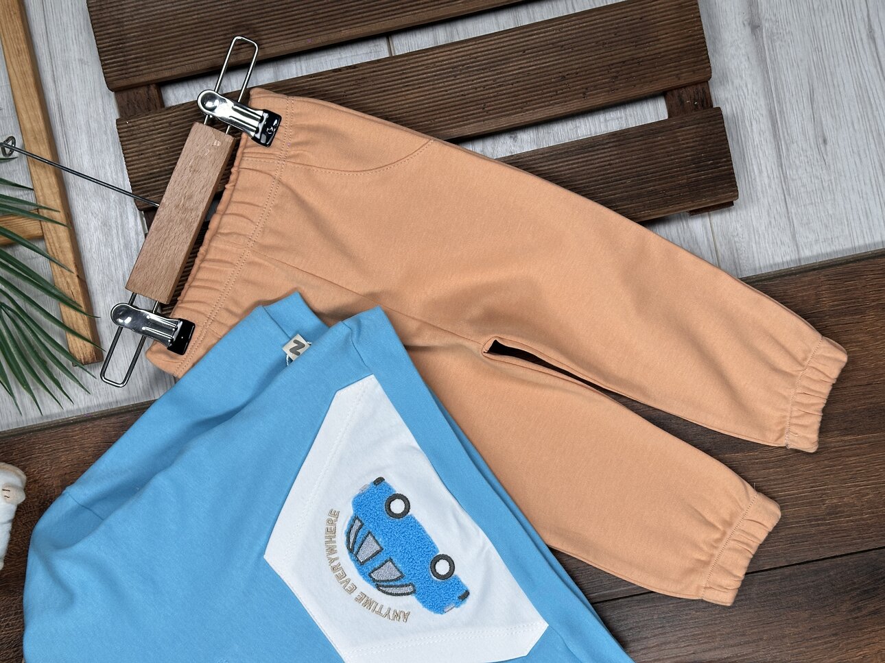 Pamuklu Araba Desenli Erkek Bebek 2li Takım