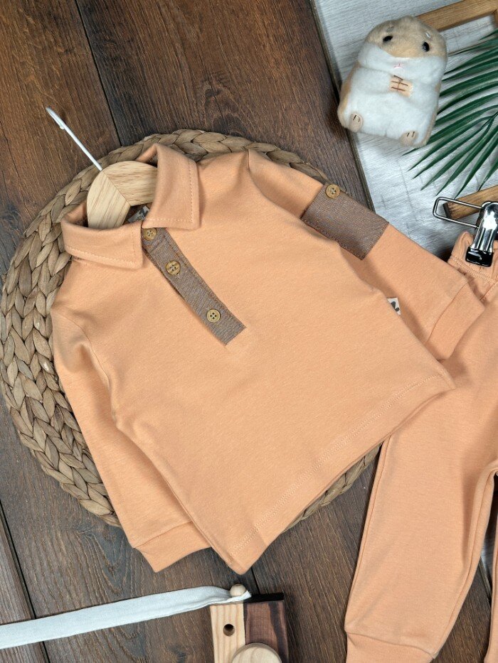 Pamuk Yumuşaklığıyla Erkek Bebek 2li Takım Düğme Detaylı