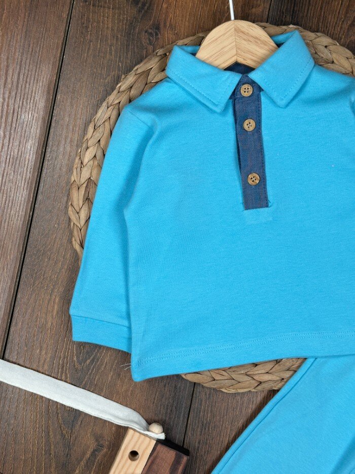 Pamuk Düğme Detaylı Erkek Bebek 2li Takım