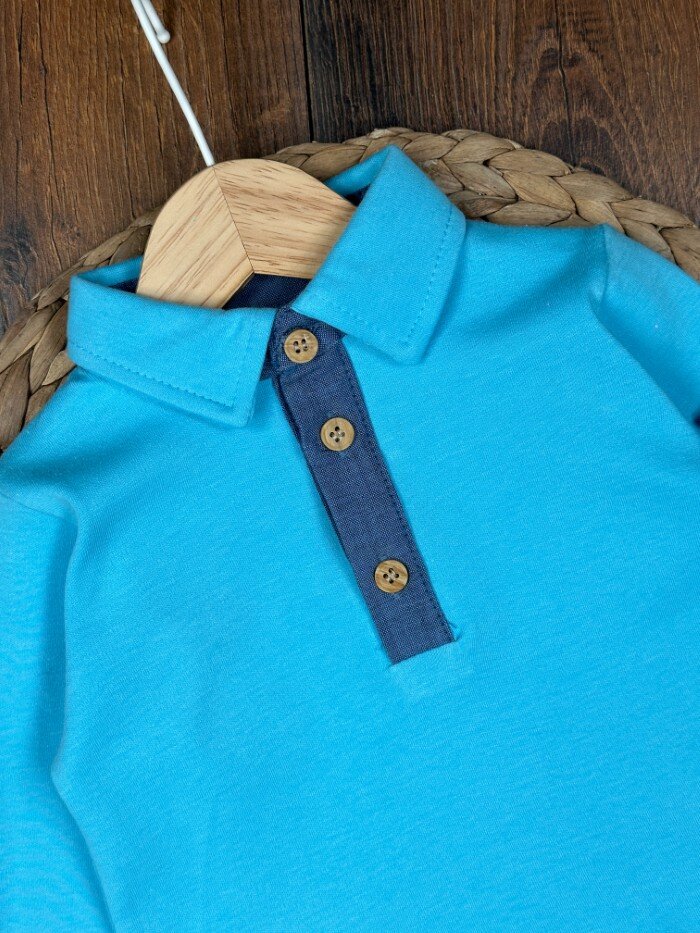 Pamuk Düğme Detaylı Erkek Bebek 2li Takım