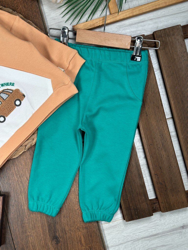 Pamuklu Araba Desenli Erkek Bebek 2li Takım