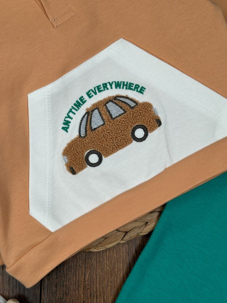 Pamuklu Araba Desenli Erkek Bebek 2li Takım