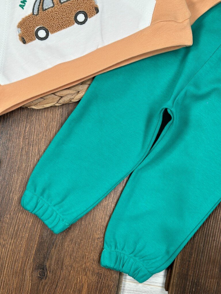 Pamuklu Araba Desenli Erkek Bebek 2li Takım