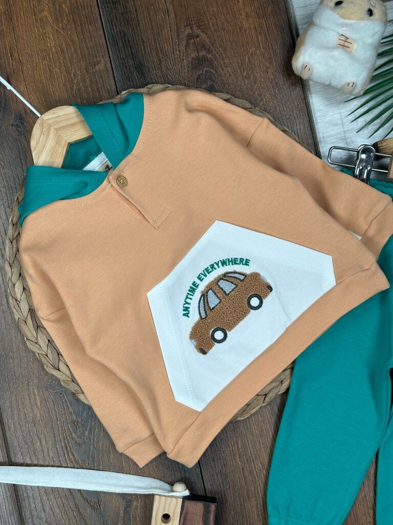 Pamuklu Araba Desenli Erkek Bebek 2li Takım