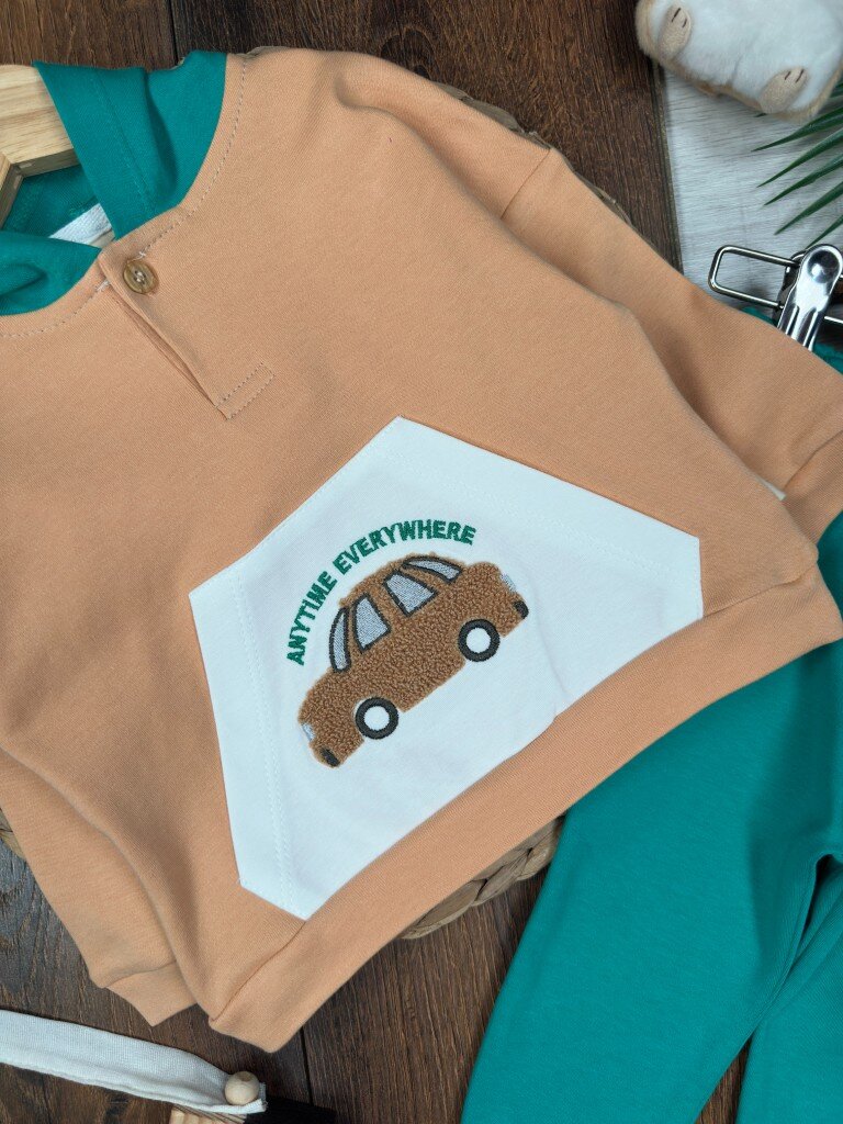 Pamuklu Araba Desenli Erkek Bebek 2li Takım