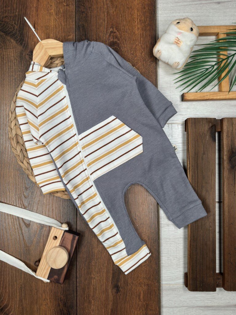Pamuk Rahatlığı Çizgili Desenli Erkek Bebek Tulum