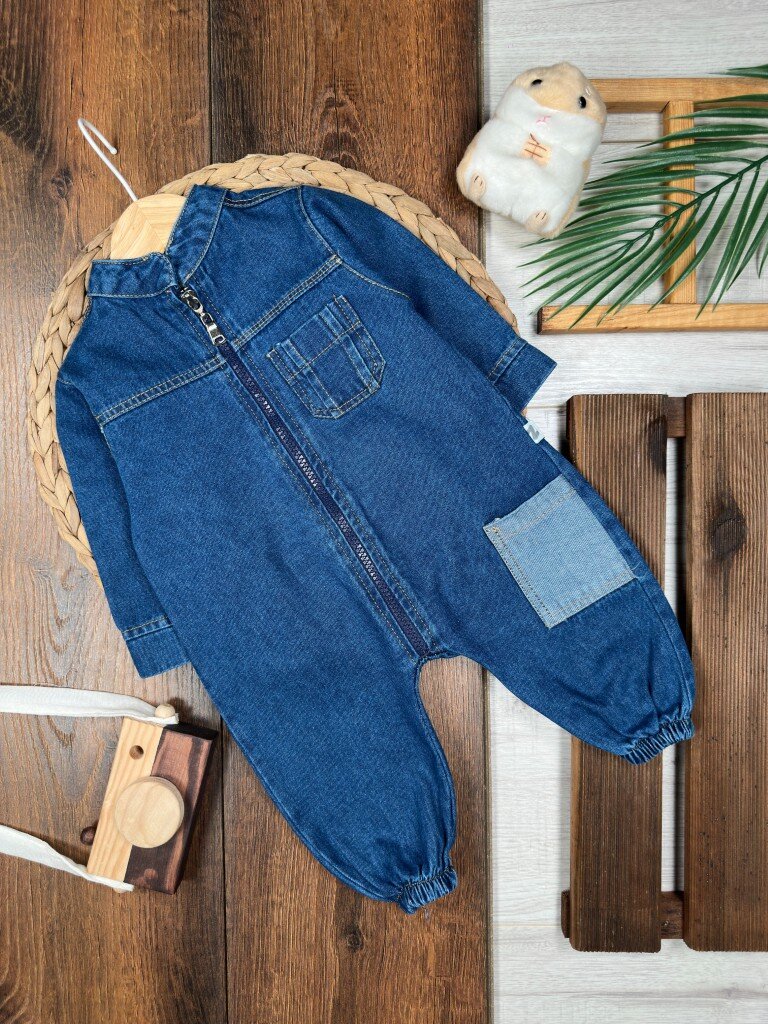 Premium Cep Detaylı Erkek Bebek Kot Tulum