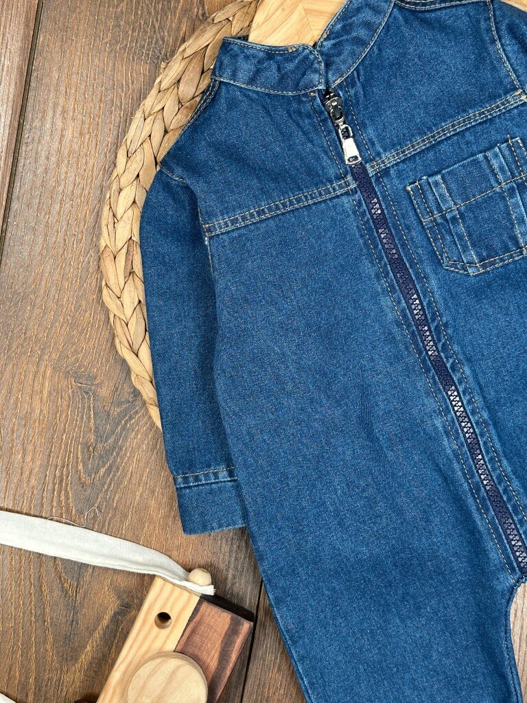 Premium Cep Detaylı Erkek Bebek Kot Tulum