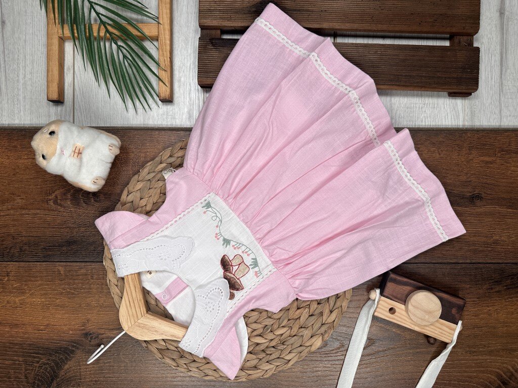 Pamuk Nakışlı Kız Bebek 2li Takım