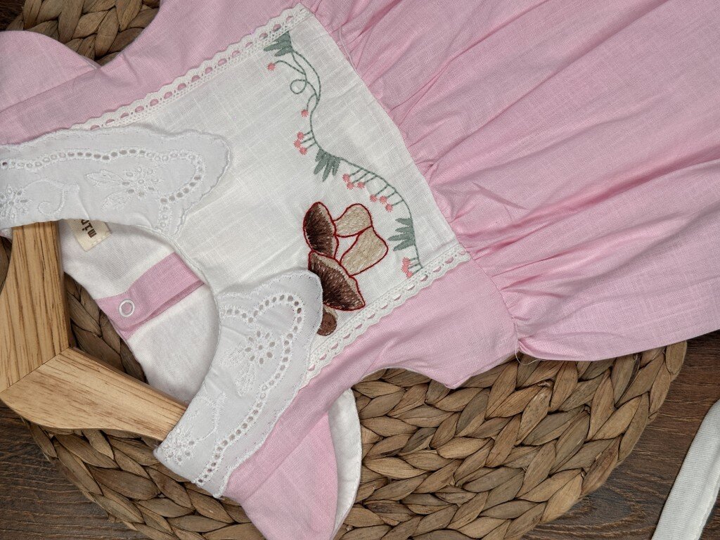 Pamuk Nakışlı Kız Bebek 2li Takım