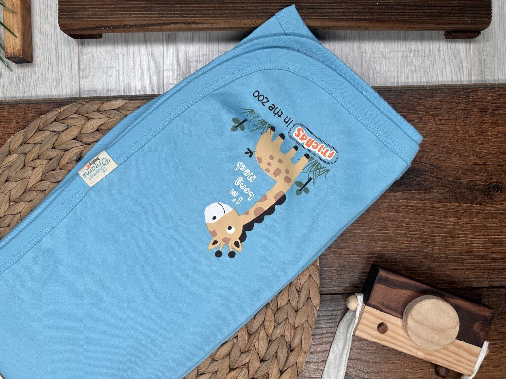 Pamuklu Sevimli Zürafa Desenli Erkek Bebek Battaniye