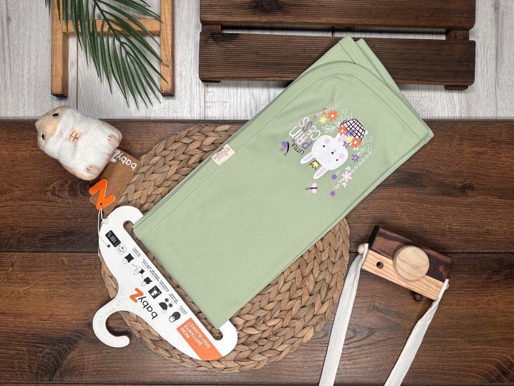 Organik Çiçekli Tavşan Desenli Kız Bebek Battaniye