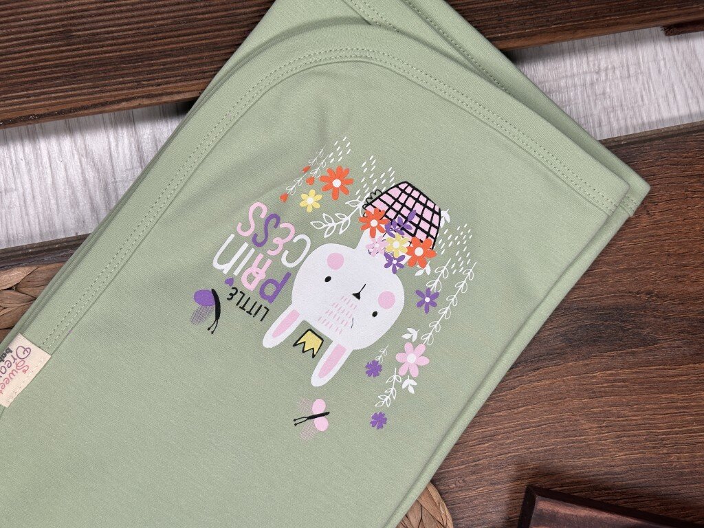 Organik Çiçekli Tavşan Desenli Kız Bebek Battaniye