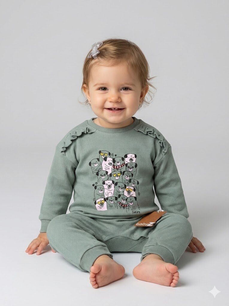 Pamuklu Selanik Örgüsü Kız Bebek 2li Tulum