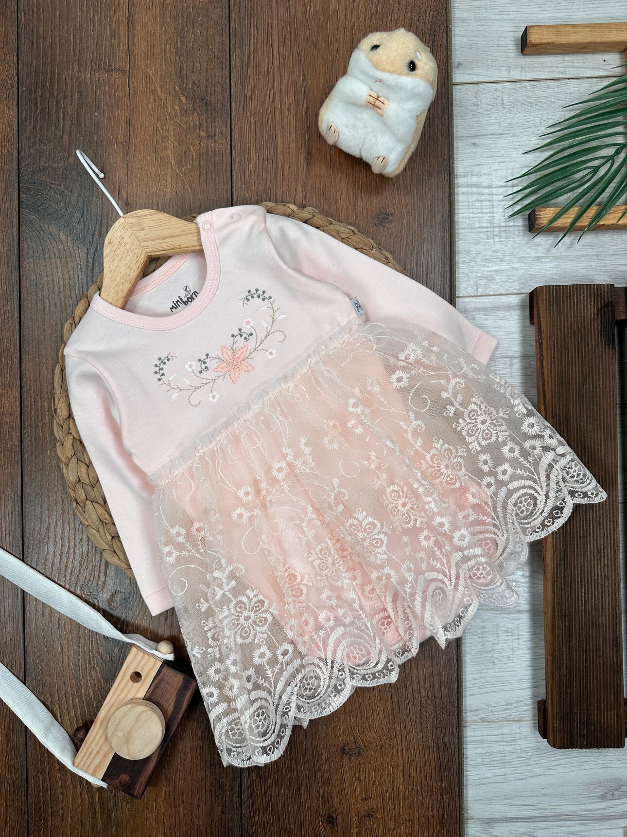 Organik Çiçek Nakışlı Kız Bebek 2li Takım