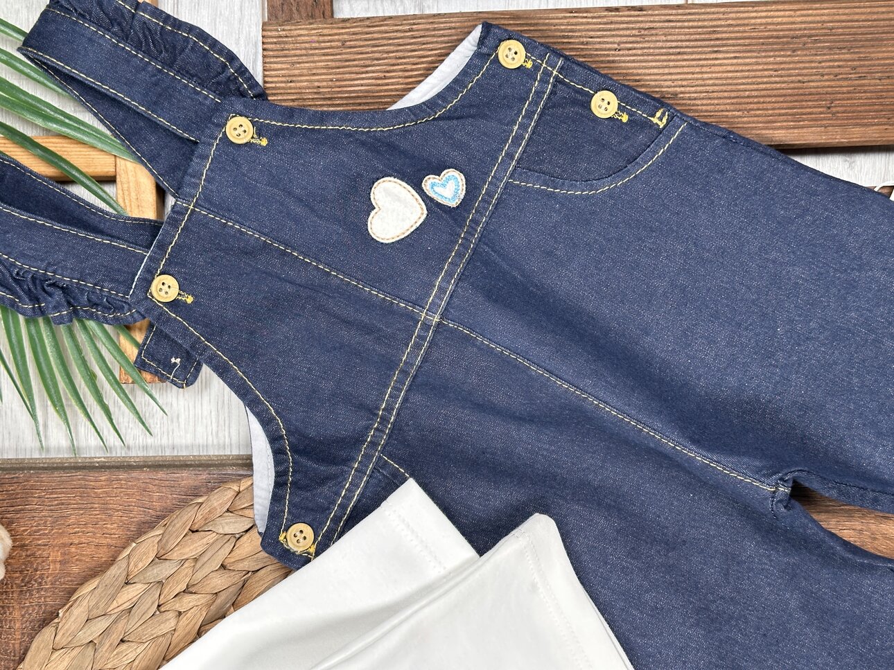 Pamuklu Kalp Detaylı Tulum  2li Kız Bebek Takım