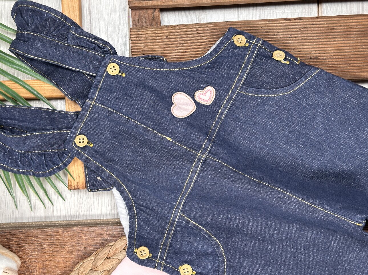 Pamuklu Kalp Detaylı Tulum  2li Kız Bebek Takım