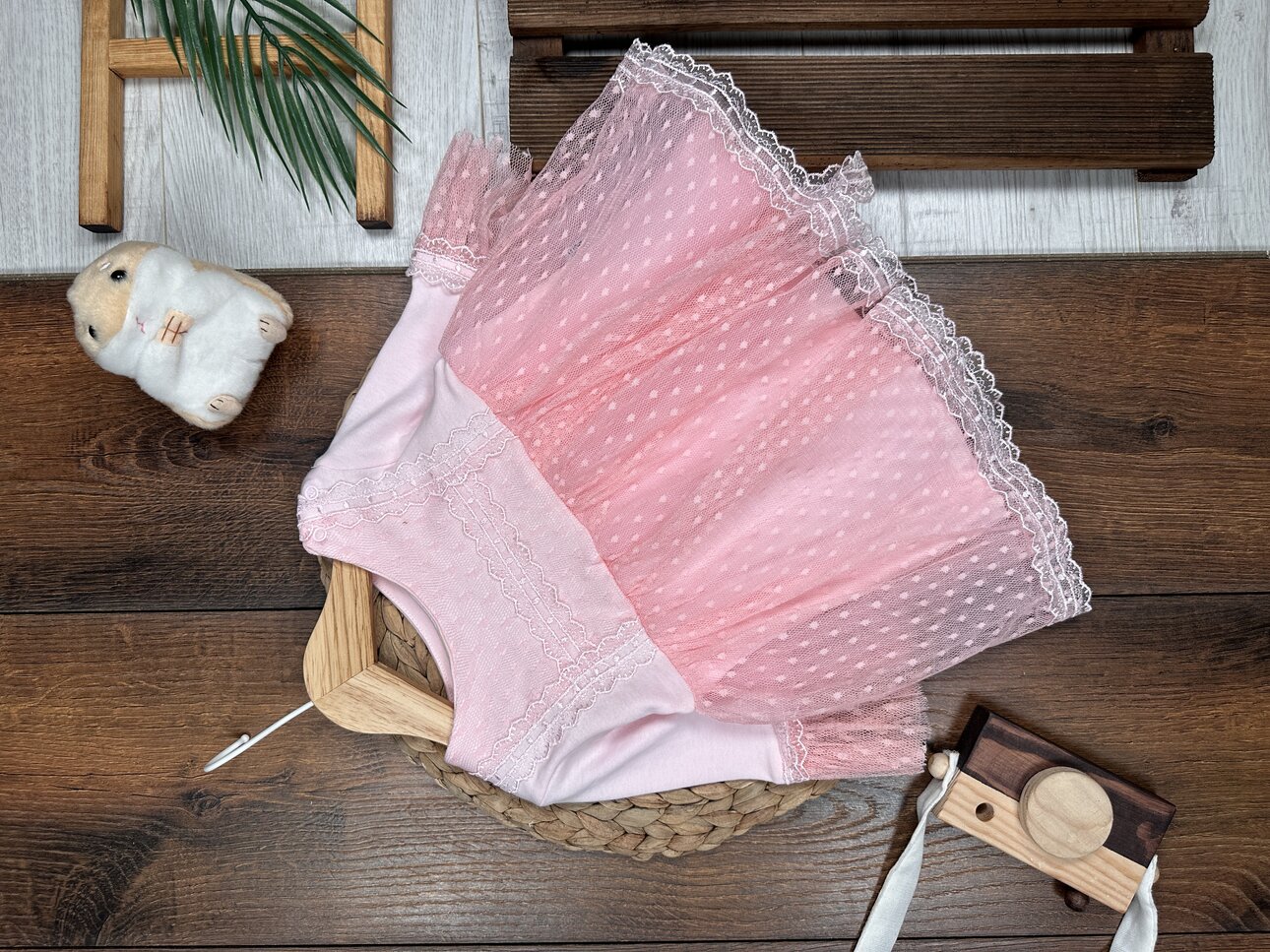 Pamuklu Güpür Detaylı Kız Bebek Elbise