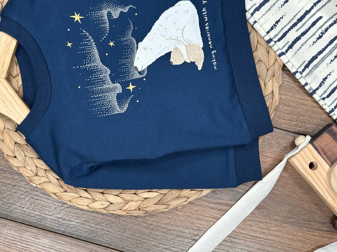 Pamuklu Ayıcık Detaylı 2li Erkek Bebek Takım