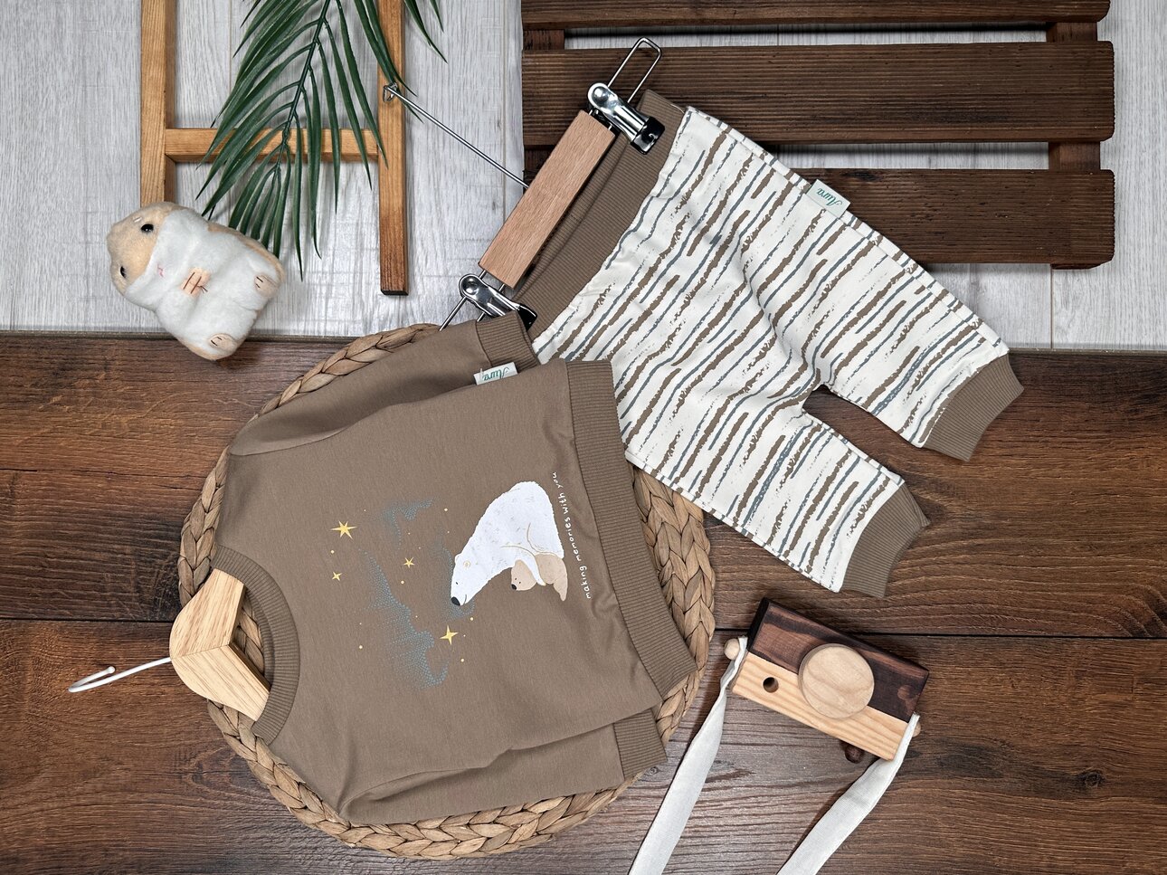 Pamuklu Ayıcık Detaylı 2li Erkek Bebek Takım