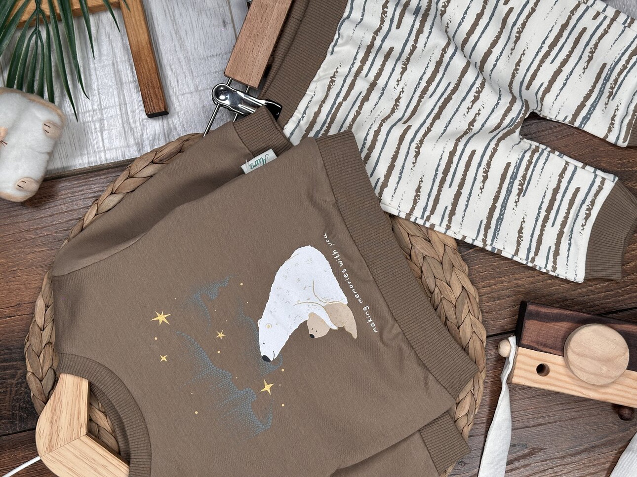 Pamuklu Ayıcık Detaylı 2li Erkek Bebek Takım