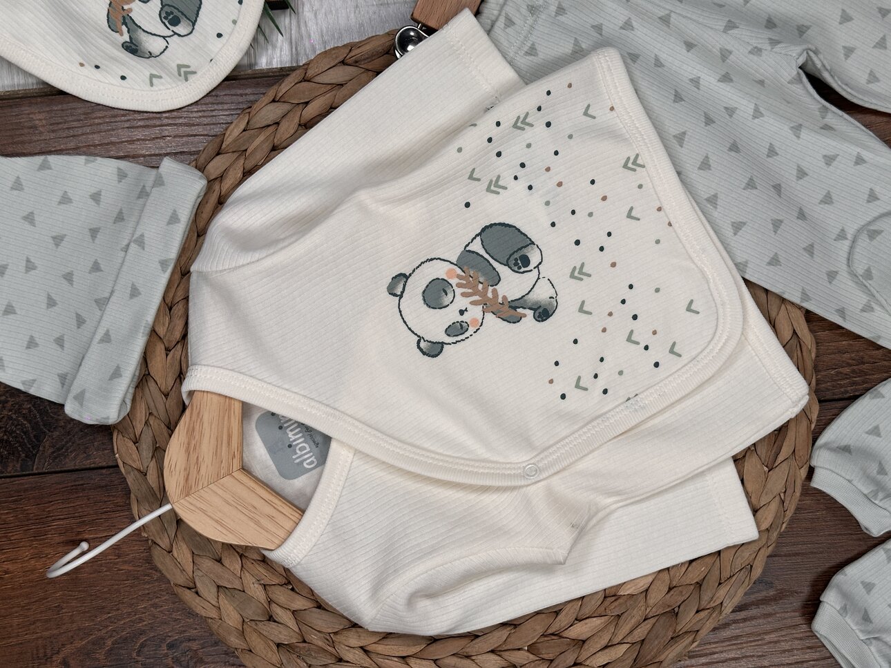 Pamuk Panda Desenli Erkek Bebek 5li Hastane Çıkışı