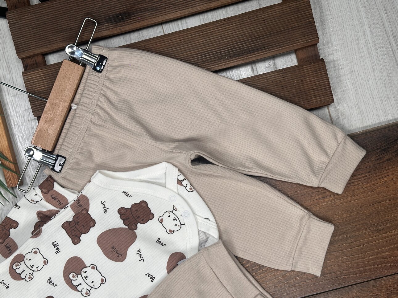 Pamuklu  Ayıcık Desenli 3lü Erkek Bebek Takım