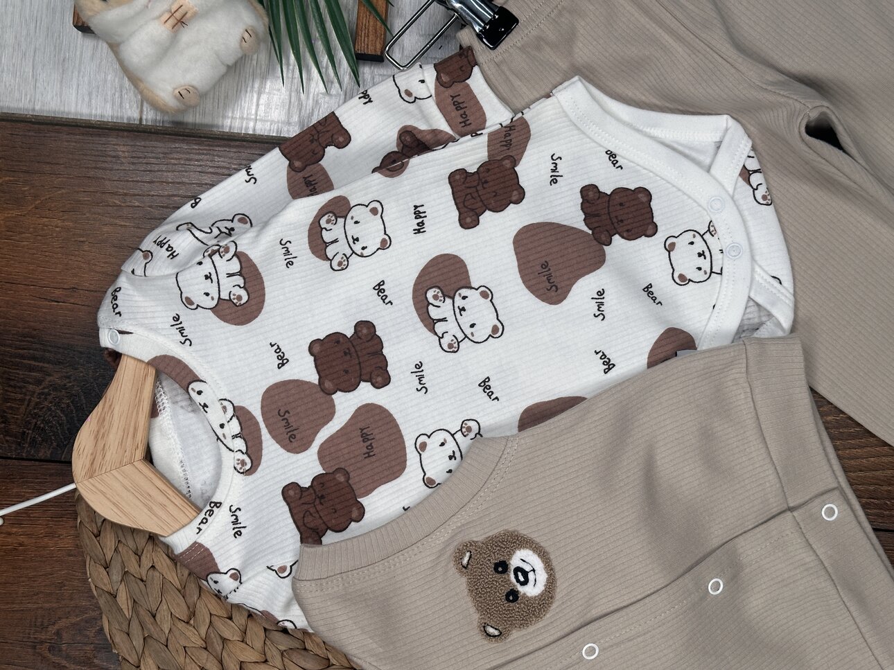 Pamuklu  Ayıcık Desenli 3lü Erkek Bebek Takım