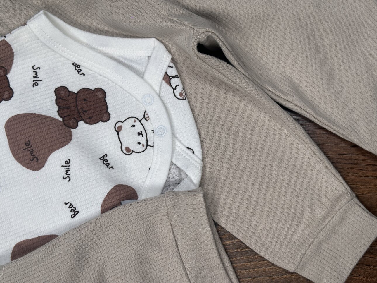 Pamuklu  Ayıcık Desenli 3lü Erkek Bebek Takım