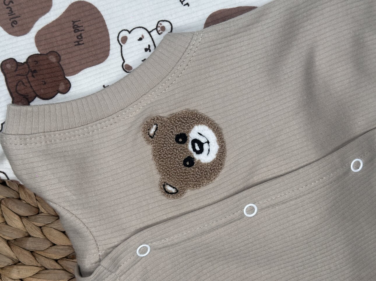 Pamuklu  Ayıcık Desenli 3lü Erkek Bebek Takım