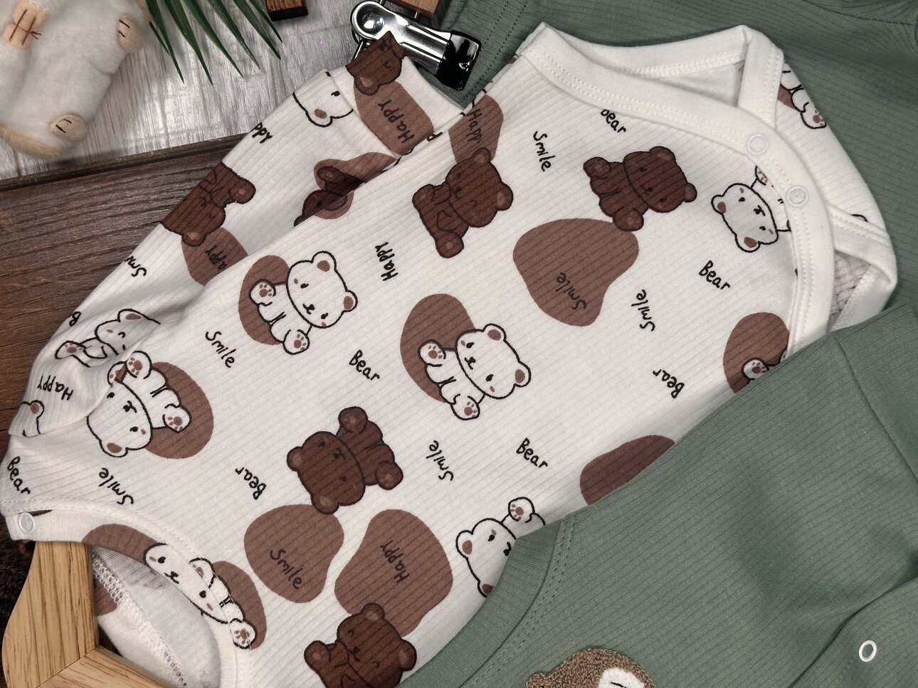 Pamuklu  Ayıcık Desenli 3lü Erkek Bebek Takım