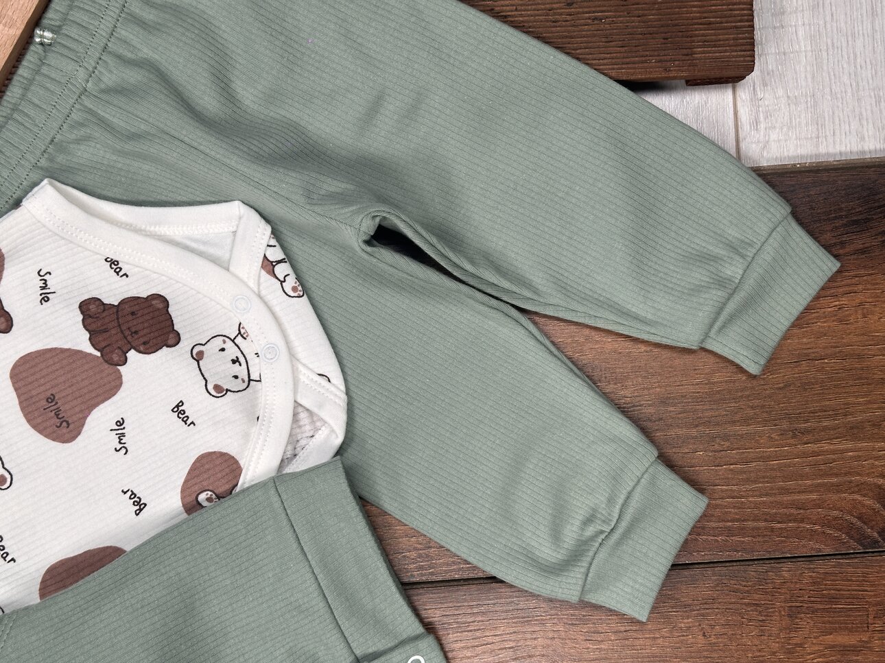 Pamuklu  Ayıcık Desenli 3lü Erkek Bebek Takım