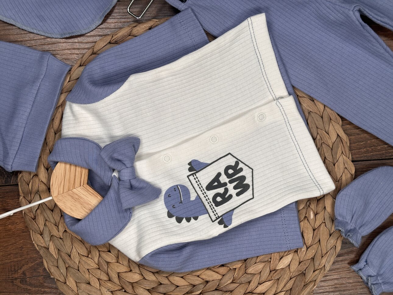 Pamuklu Papyon Detaylı Erkek Bebek 5li Hastane Çıkışı