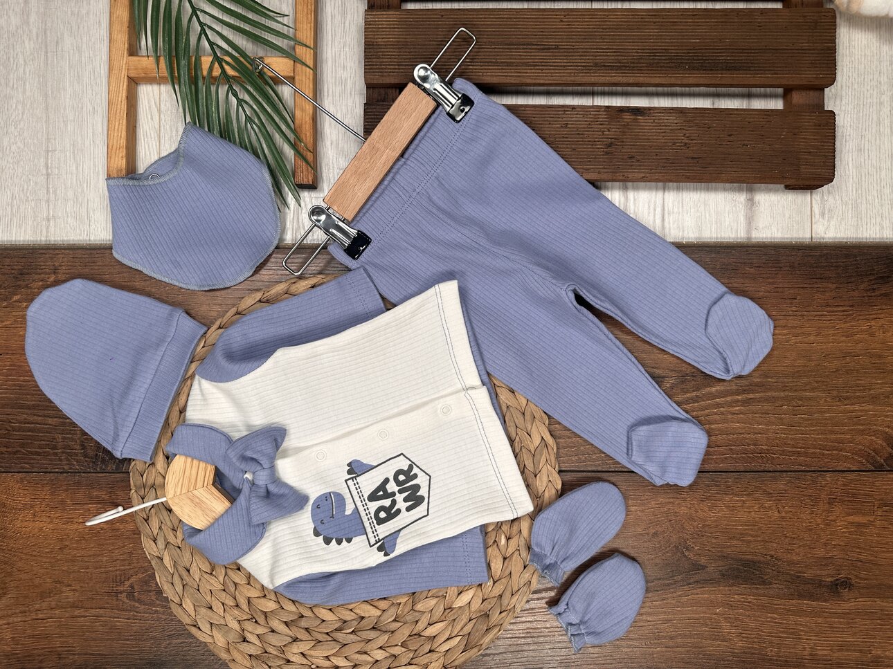 Pamuklu Papyon Detaylı Erkek Bebek 5li Hastane Çıkışı