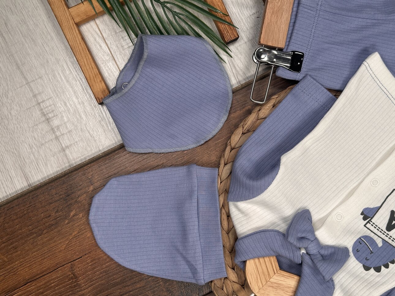 Pamuklu Papyon Detaylı Erkek Bebek 5li Hastane Çıkışı