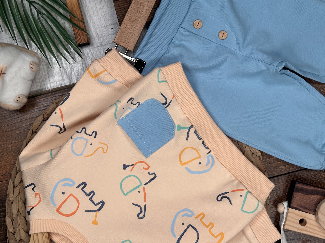 Pamuklu Fil Detaylı 2li Erkek Bebek Takım