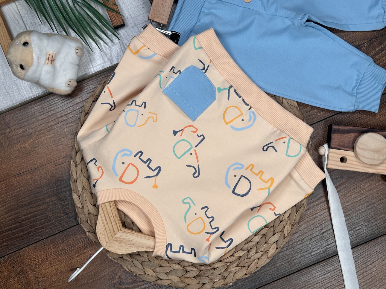 Pamuklu Fil Detaylı 2li Erkek Bebek Takım