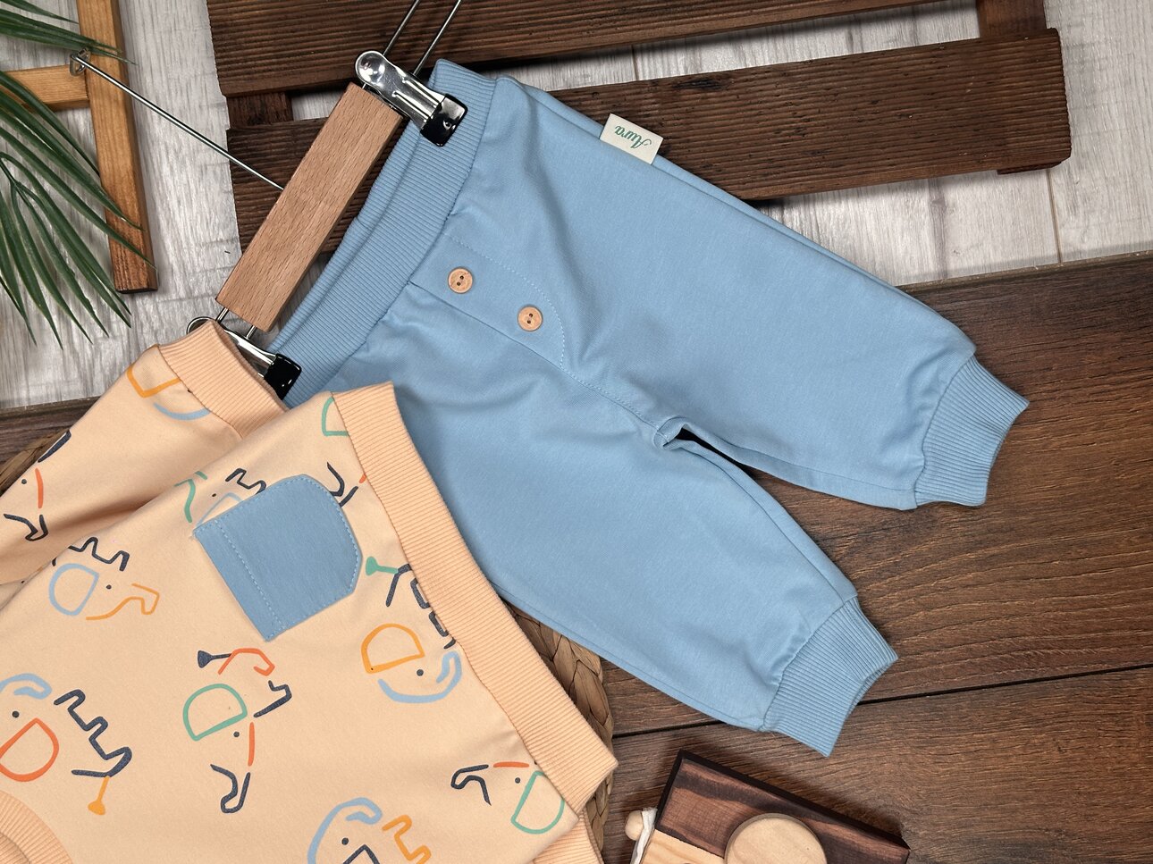 Pamuklu Fil Detaylı 2li Erkek Bebek Takım