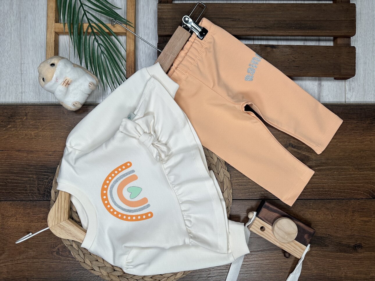 Pamuklu  Gökkuşağı Detaylı 2li  Kız Bebek Takım