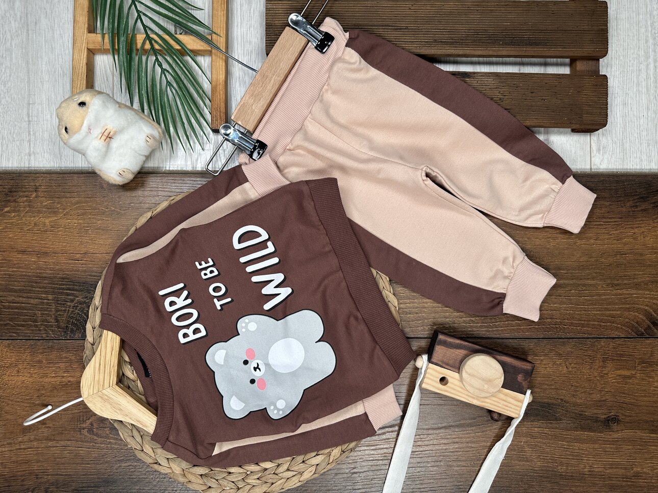 Pamuklu Ayıcık Detaylı 2li Erkek Bebek Takım