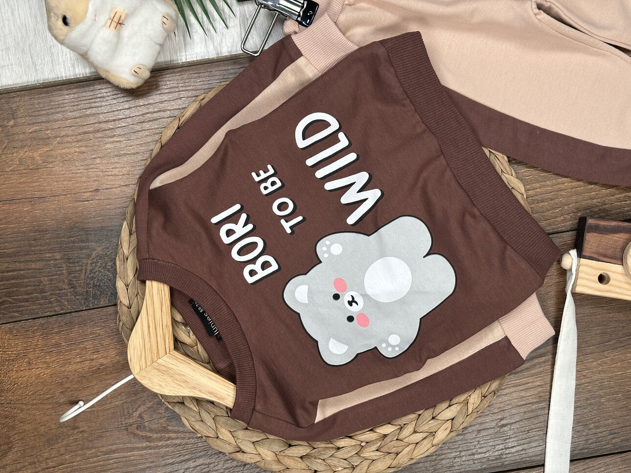 Pamuklu Ayıcık Detaylı 2li Erkek Bebek Takım