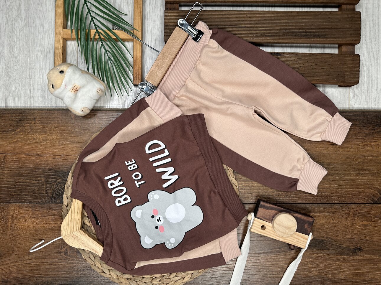 Pamuklu Ayıcık Detaylı 2li Erkek Bebek Takım